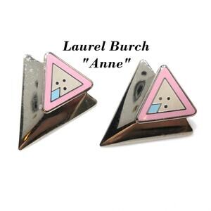 Vintage Laurel Burch "Anne" Triangle Post Earrings, Rhodium Plated, 1980s